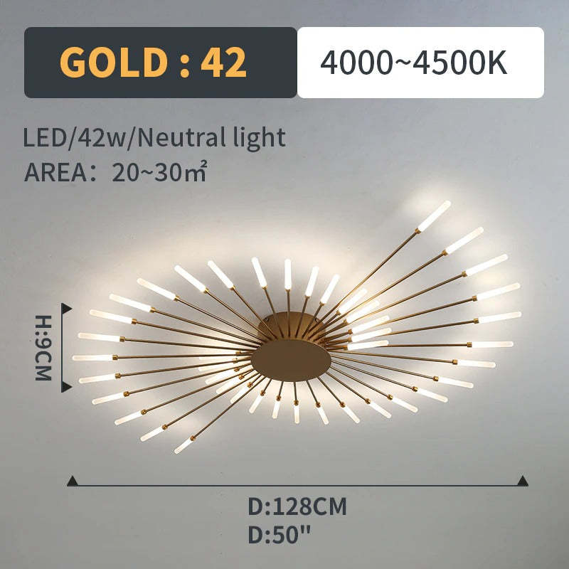 Fireworks-Style LED Ceiling Light | Multi-Arm Radiating Design | Available in Black or Gold Finishes