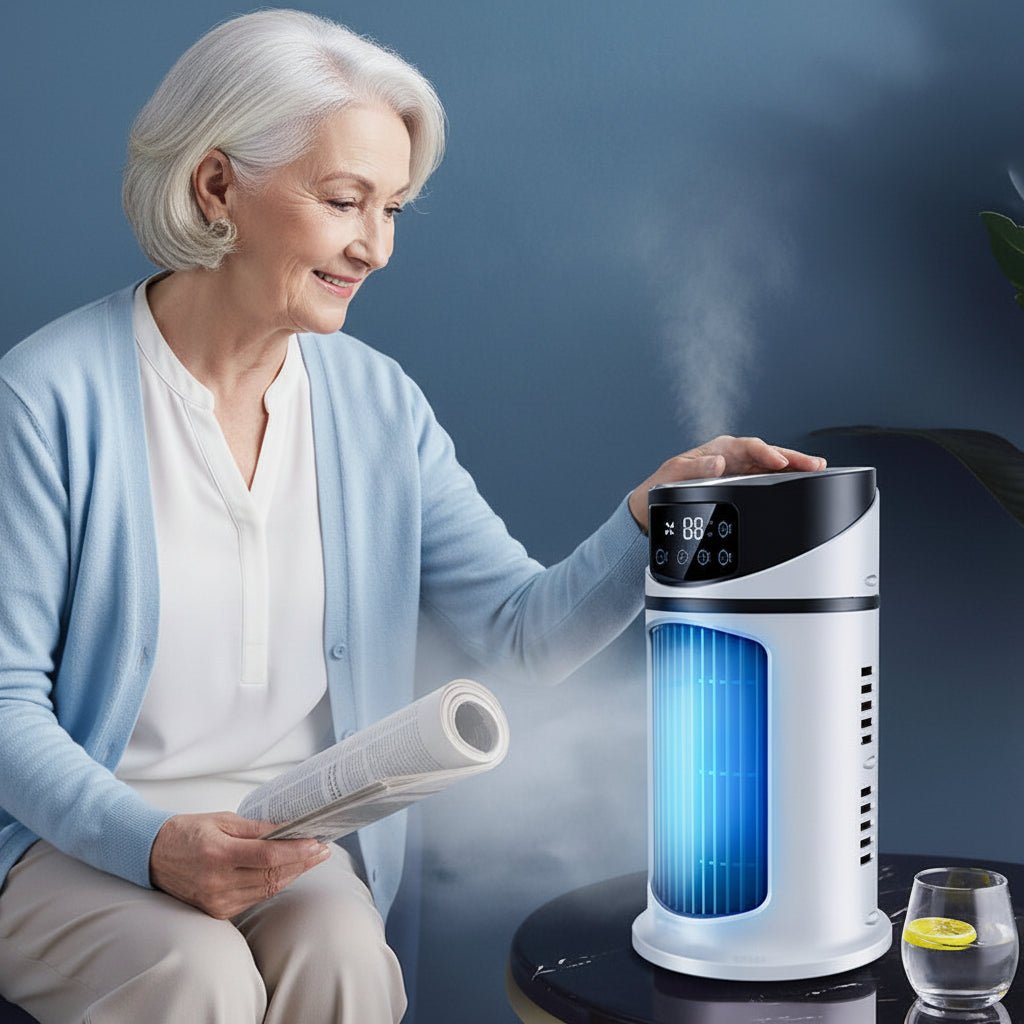 Portable Evaporative Air Cooler with Fan &amp; Humidifier | USB Powered, 300ml Tank | Compact Desk Cooling