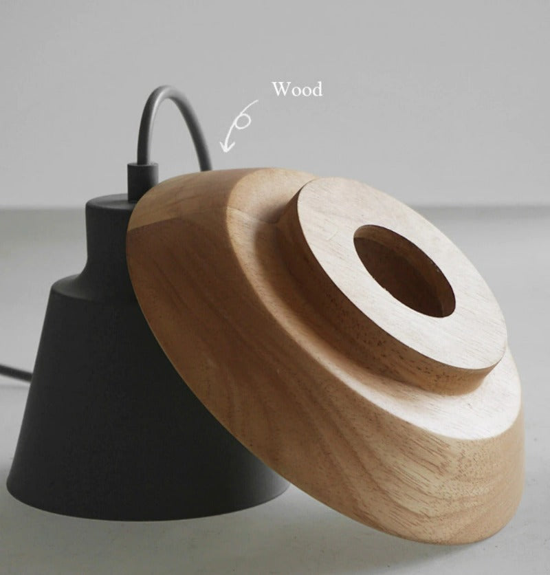 Nordic Wood Pendant Light with Aluminum Shade | Adjustable Hanging Length Up to 35.4 Inches | Available in 5 Colors