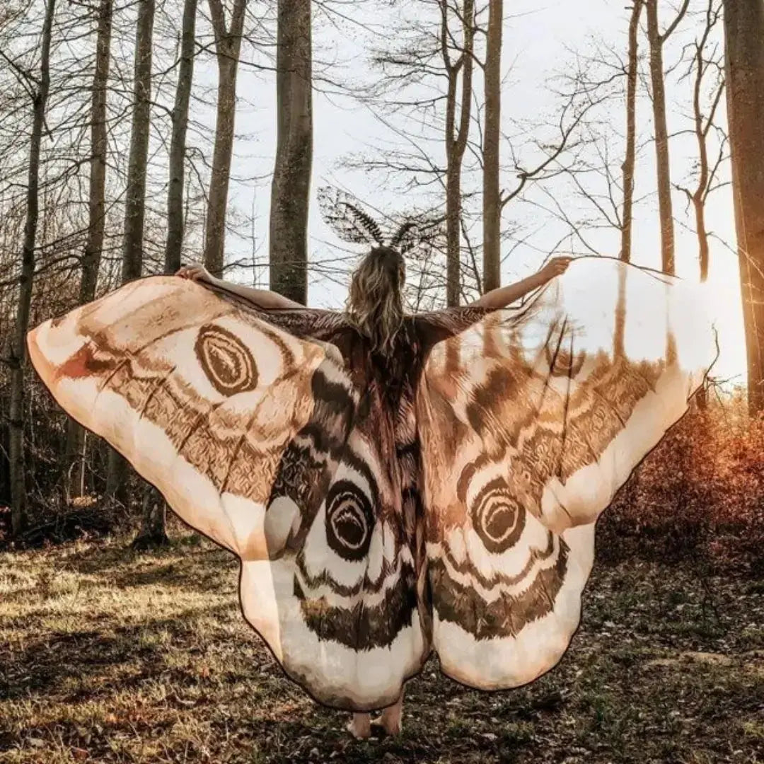 Moth-inspired costume cape shown from the back