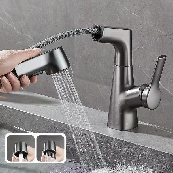 Bathroom Faucet with a Pull Out Sprayer That Extends 24 Inches | Rotates 360 Degrees, Two Modes | Brass Body, Ceramic Valve