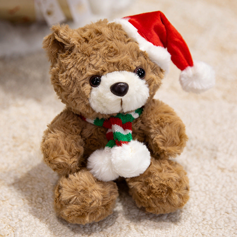 Plush Teddy Bear Christmas Decorations with Santa Hat and Scarf