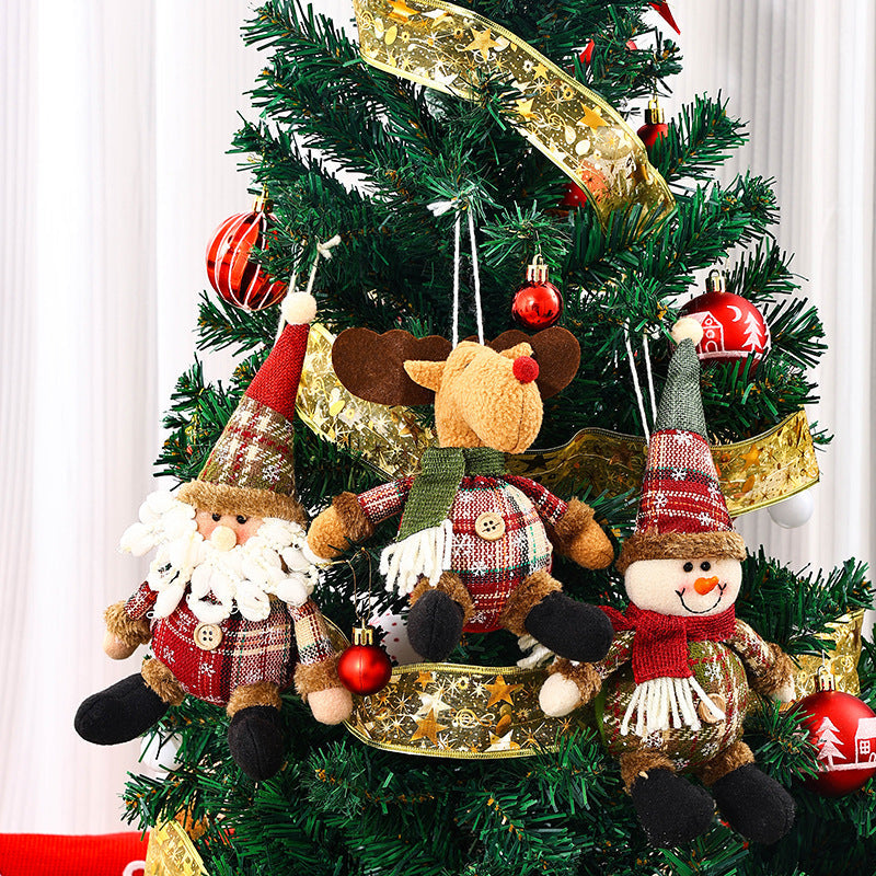 Plush Reindeer Christmas Tree Ornaments with Scarf and Antlers