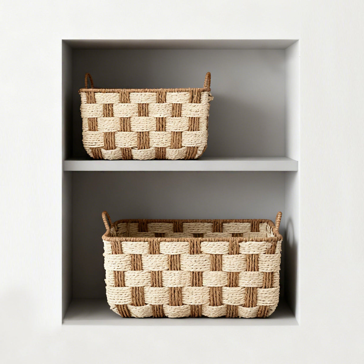 Honeycomb Weave Storage Organizer Basket with Rope Handles | Laundry and Toy Bin | 15.7 x 11 x 9 in