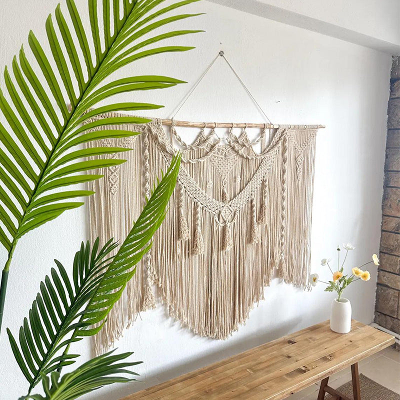 Handmade Macrame Wall Decor with Wooden Dowel | Large Boho Panel for Living Room and Bedroom | One Size