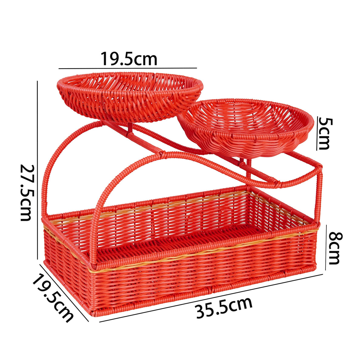 Two-Tier Fruit Basket in a Woven Rattan Look | Kitchen Organizers with a Carry Handle for the Counter | 2 Colors