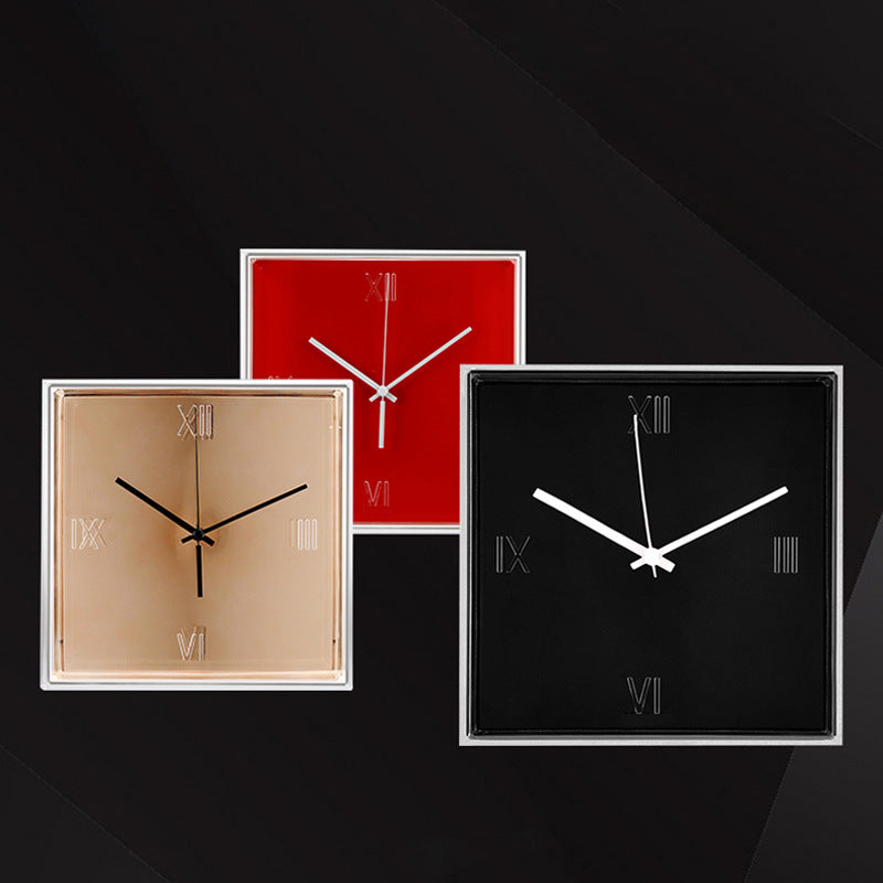 Square Wall Clock with Roman Numerals on a Contrasting Dial | Silent Movement and Light Build | 4 Colors
