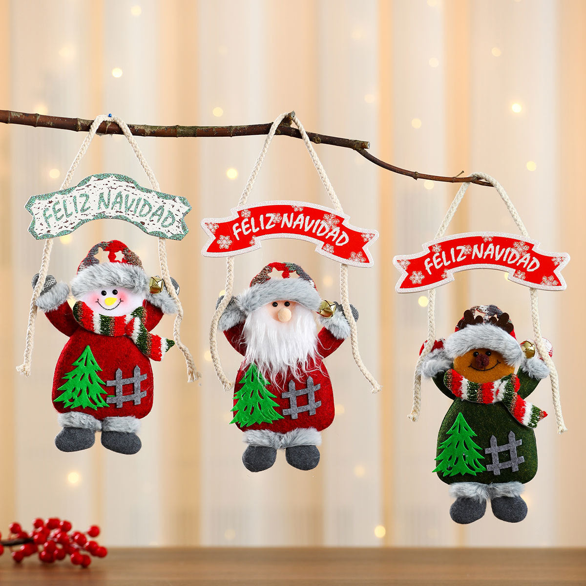 Christmas Tree Ornaments Hanging Plush Feliz Navidad Banner