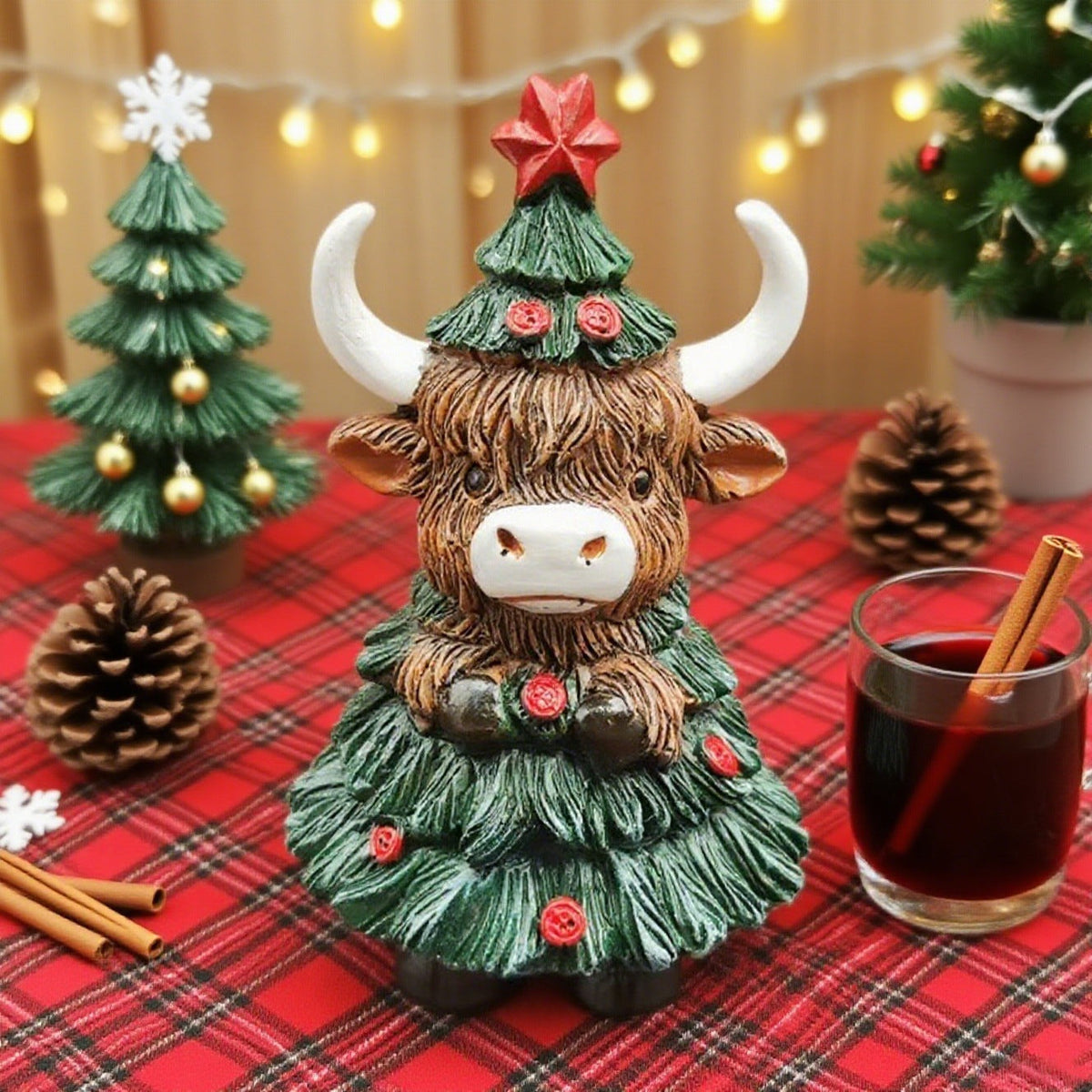 Highland Cow Christmas Figurines for Tabletop Holiday Decor