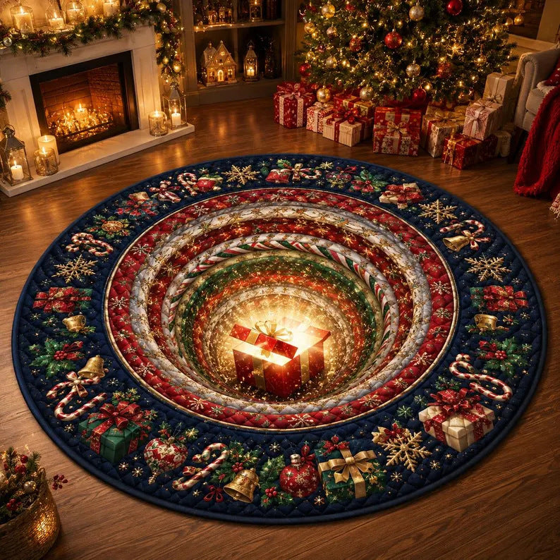 Round Christmas Area Rug with 3D Santa Design for Living Room