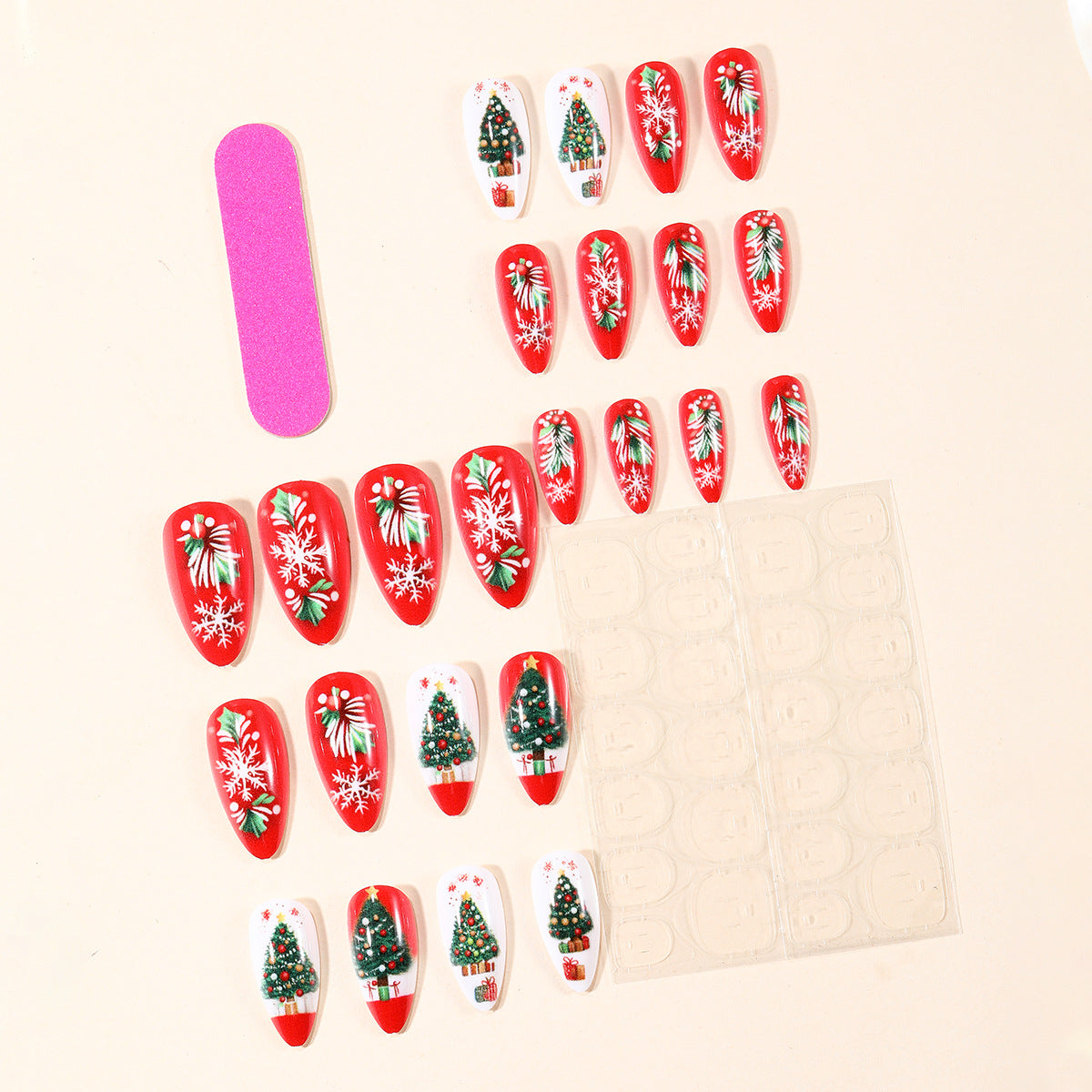 Christmas Press On Nails in Almond Shape with Holiday Designs