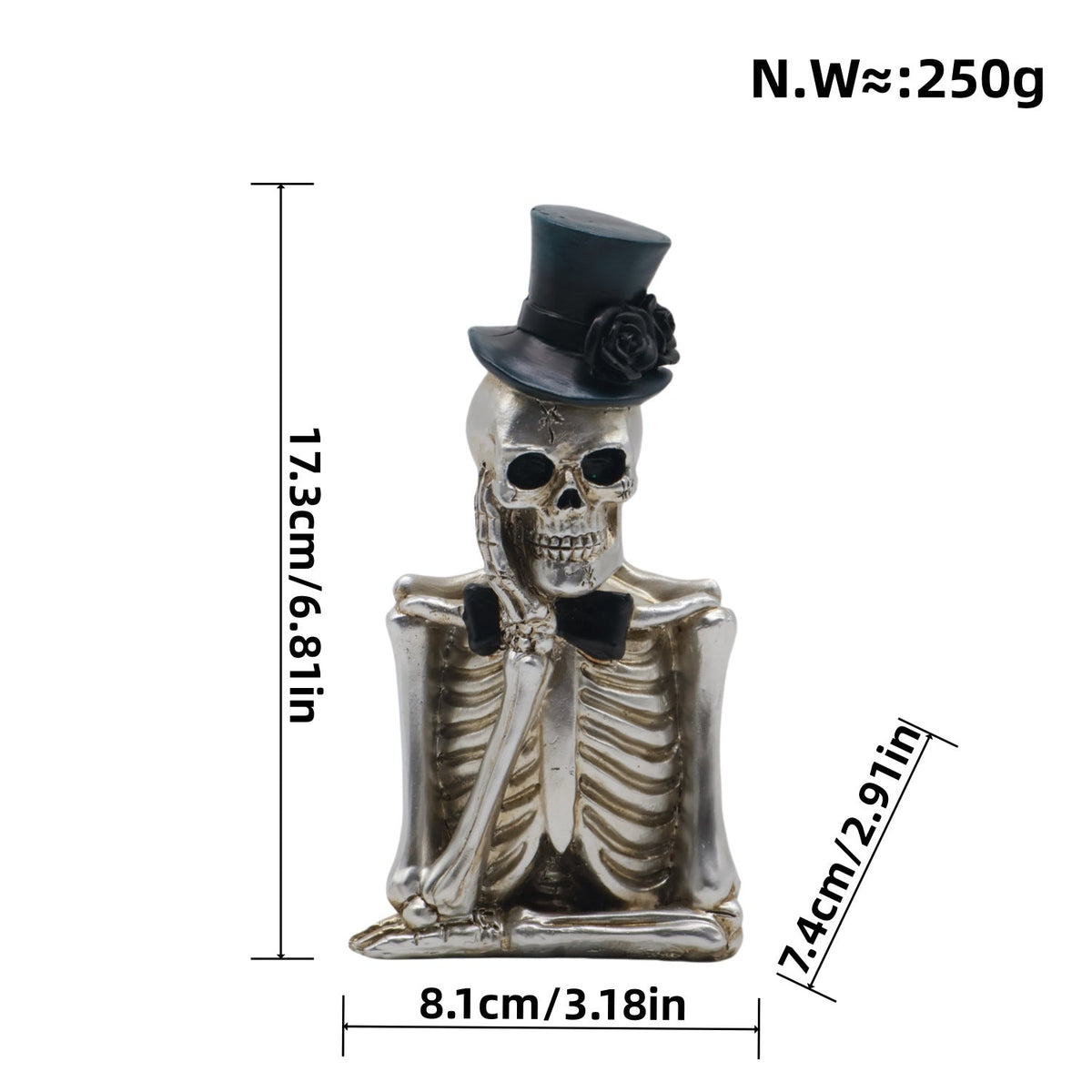 Halloween Skeleton Floral Decorative Figure | Available in 7 Colors | Stands on Shelves, Mantels, and Side Tables