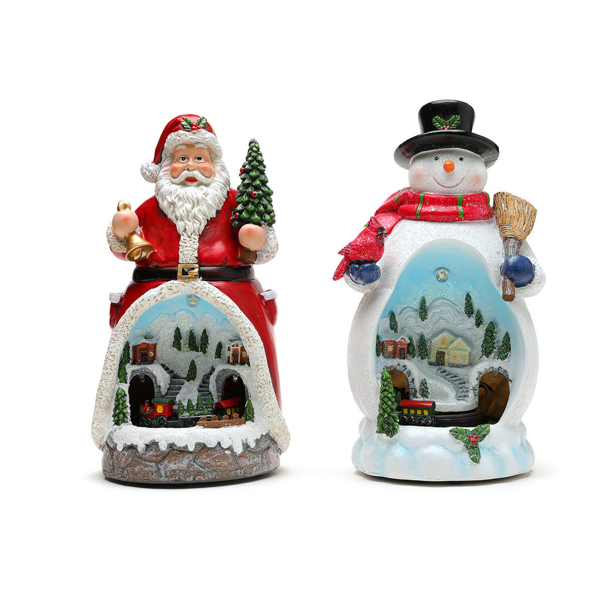 Light Up Snowman and Santa Christmas Figurines with LED Glow