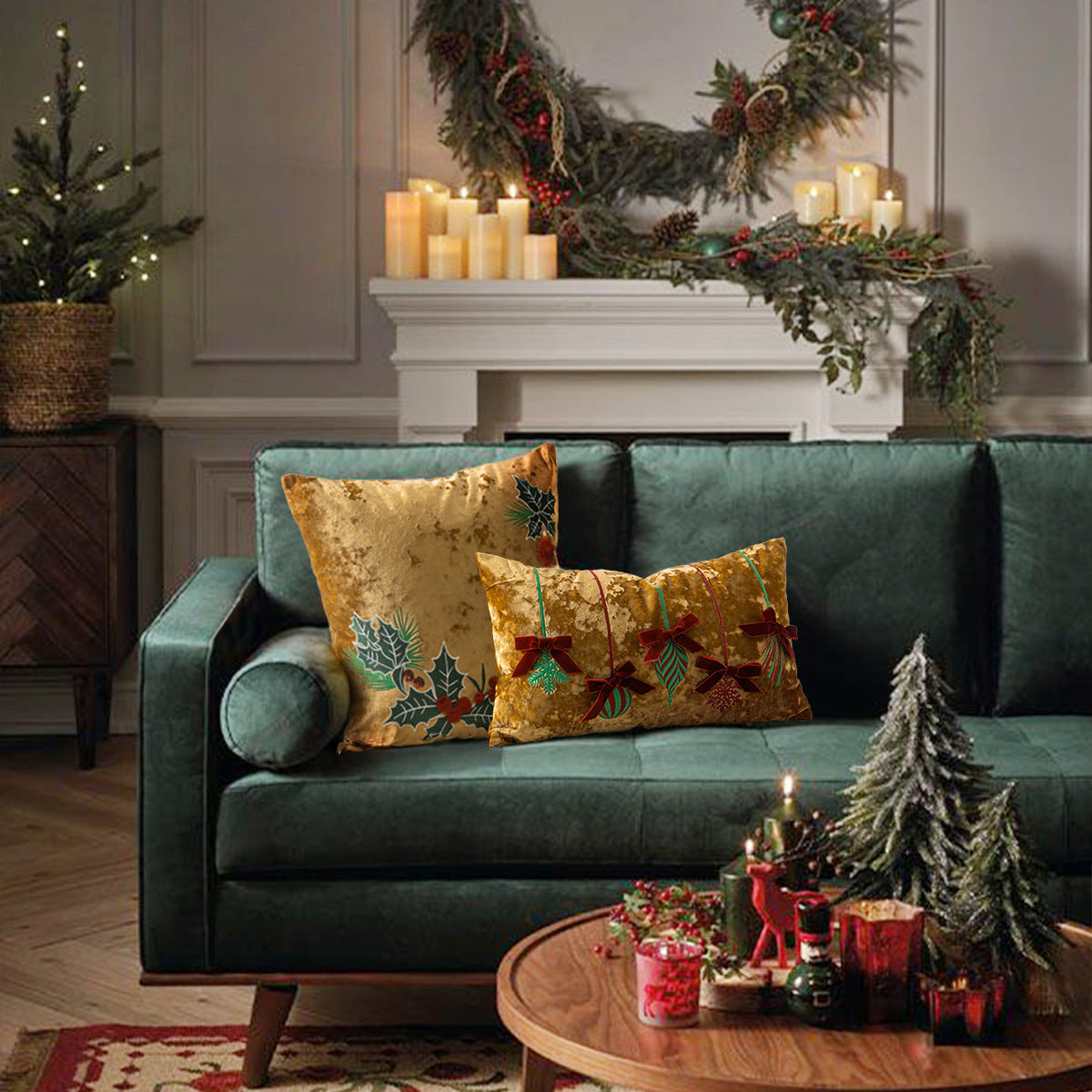 Embroidered Velvet Christmas Pillow Covers for Sofa and Bed