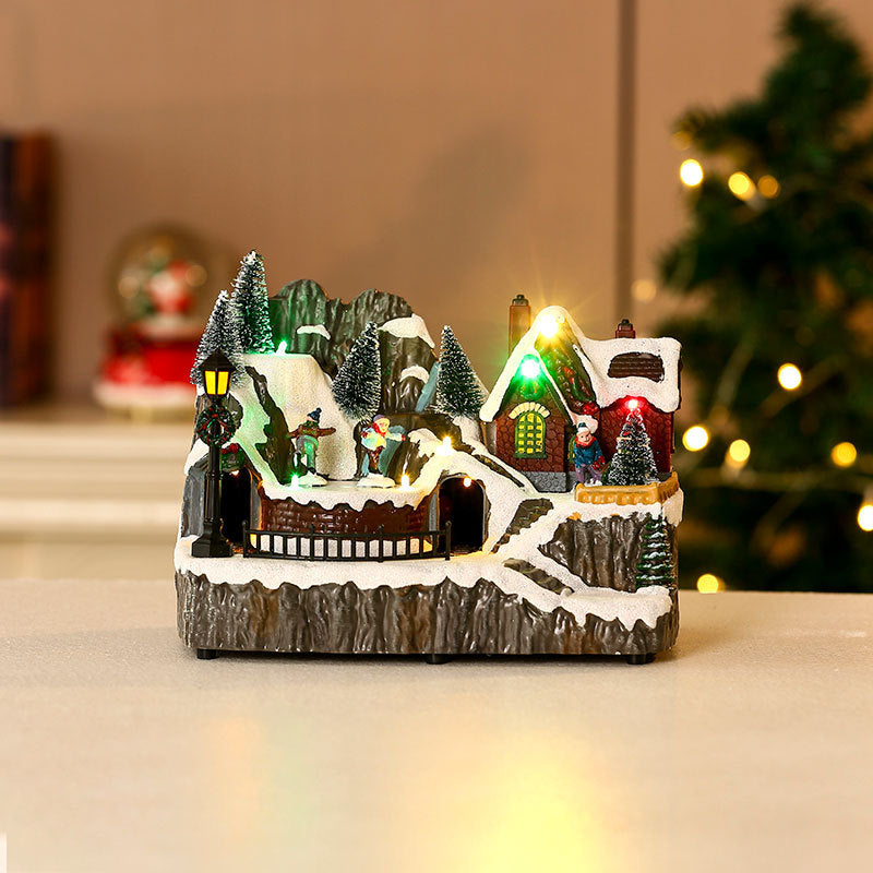 Light Up Christmas Village Decorations with Snowy Houses