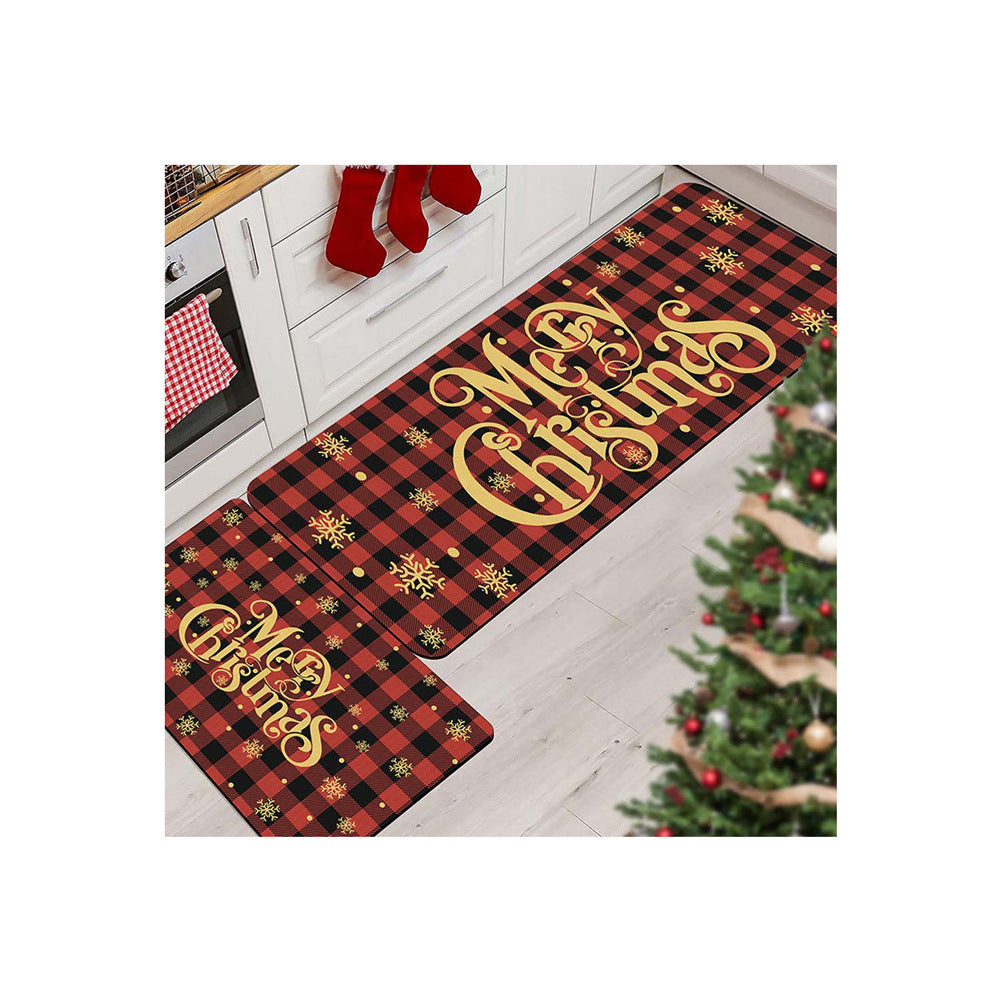 Christmas Kitchen Mat Set with Non Slip Backing, Washable