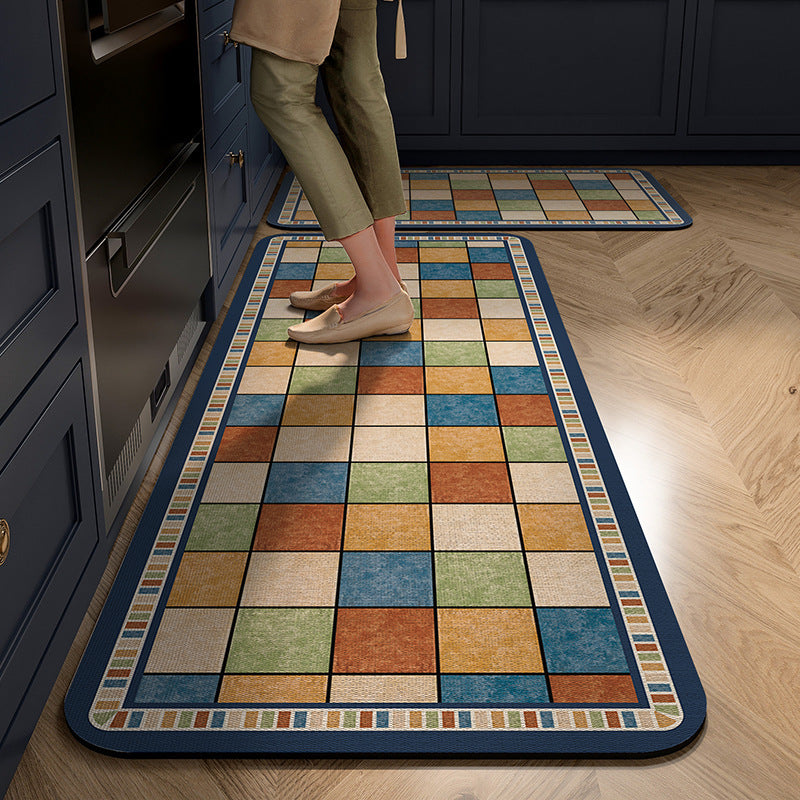 Cushioned Kitchen Rug Runner with Tile Print Border | Non-Slip Backing for Sink and Stove | 13 Designs