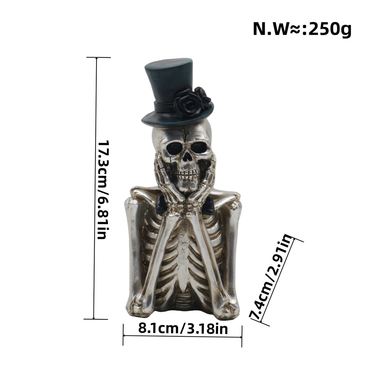 Halloween Skeleton Floral Decorative Figure | Available in 7 Colors | Stands on Shelves, Mantels, and Side Tables