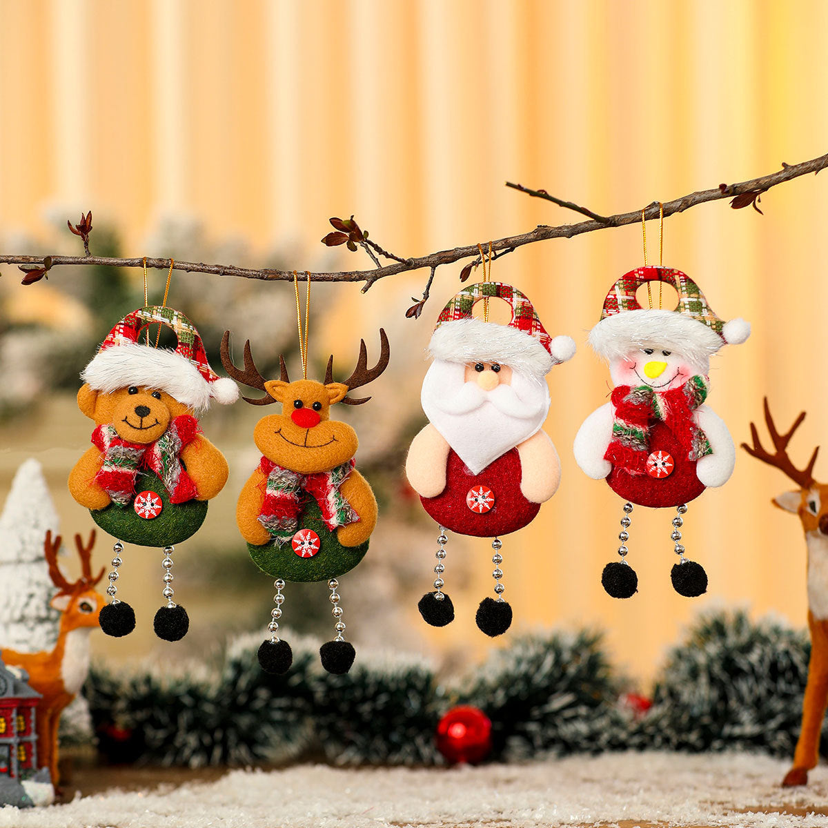 Hanging Snowman Christmas Ornaments | Fluffy Hat and Bright Scarf Detail | Sturdy Loop for the Tree, Window or Hallway
