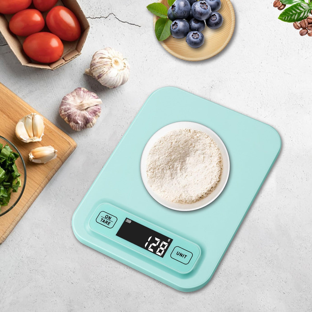 Light Blue Kitchen Scale with Tare Button and Clear LCD | Weighs Ingredients Down to the Gram | One Size