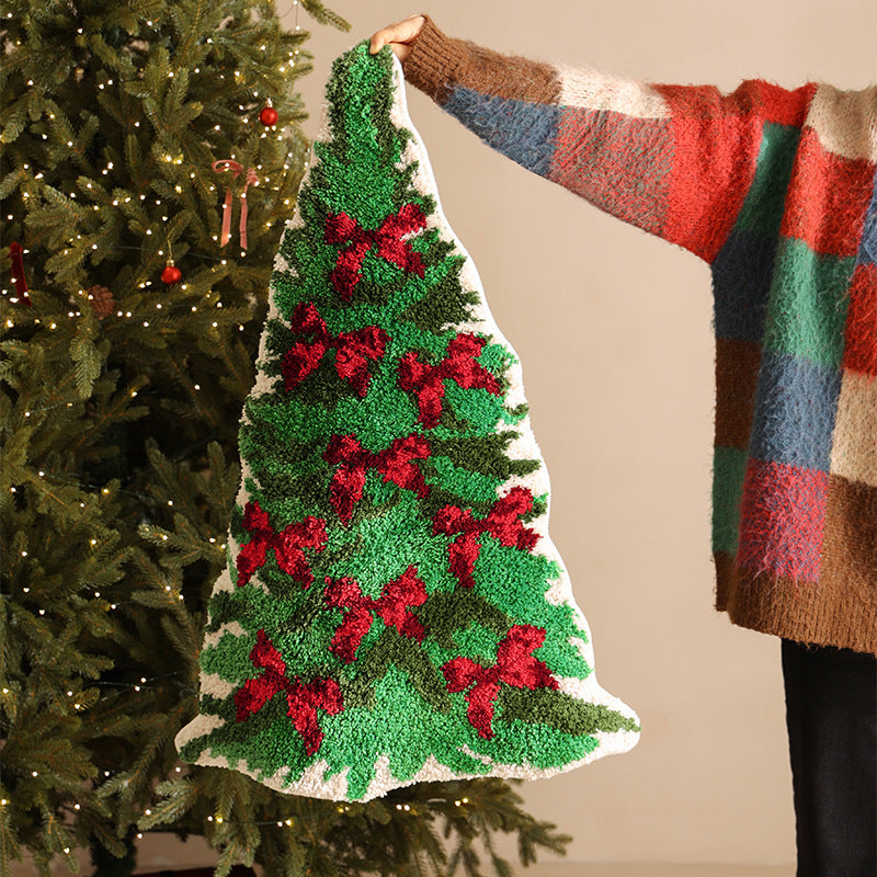 Christmas Carpet Rug in Tree Shape with Red Bows