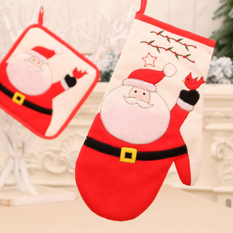 Christmas Oven Mitts with Santa Decoration and Pot Holder