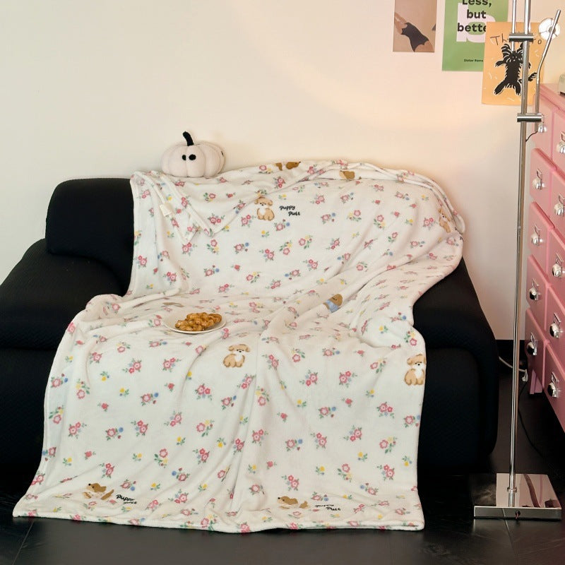 Cartoon Dog Print Fleece Throw with Speckled Pattern | Warm Blanket for Sofa and Bed | 4 Sizes, 15 Designs
