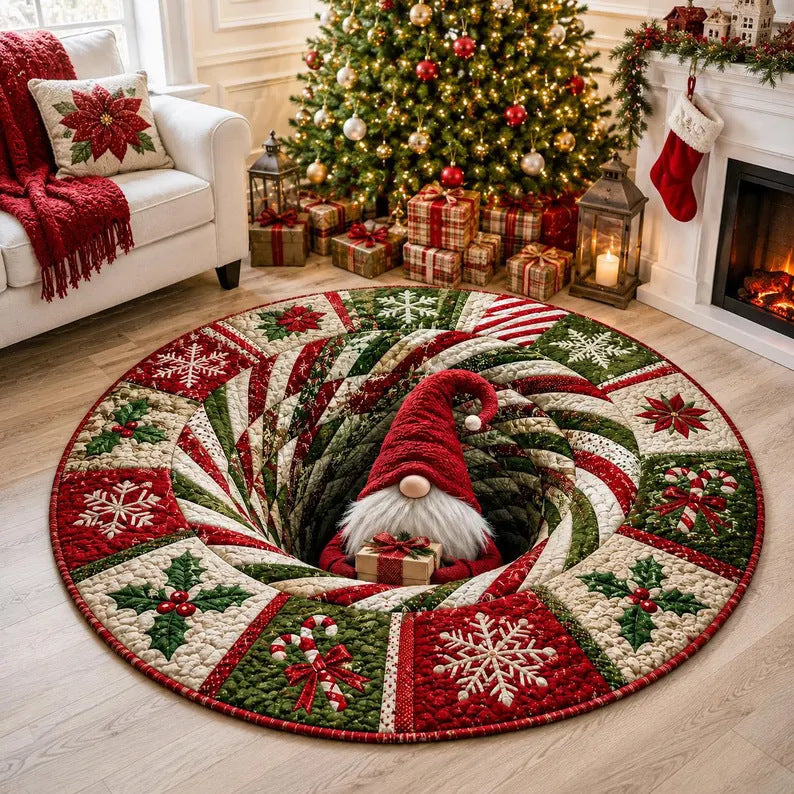 Round Christmas Area Rug with 3D Santa Design for Living Room