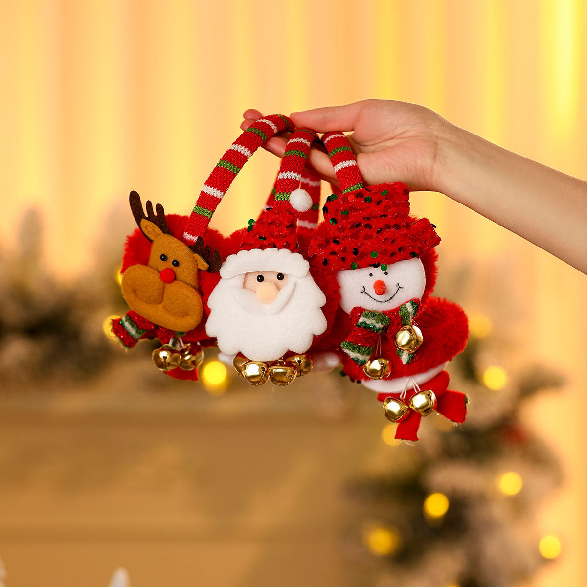 Plush Christmas Earmuffs with Santa, Reindeer or Snowman Design