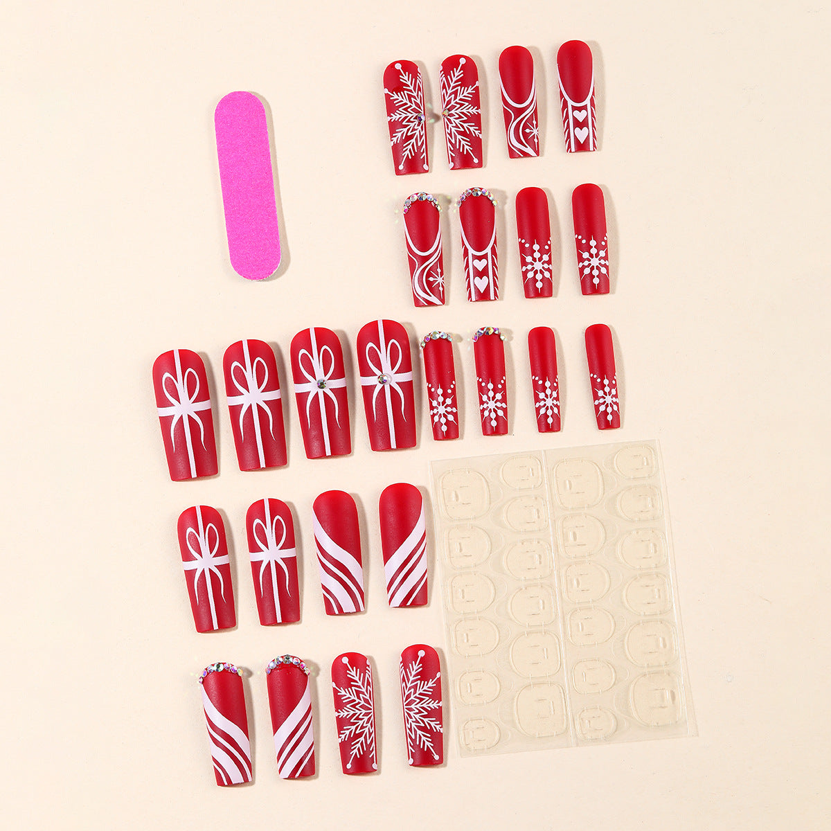 Christmas Press on Nails with Snowflake and Heart Designs