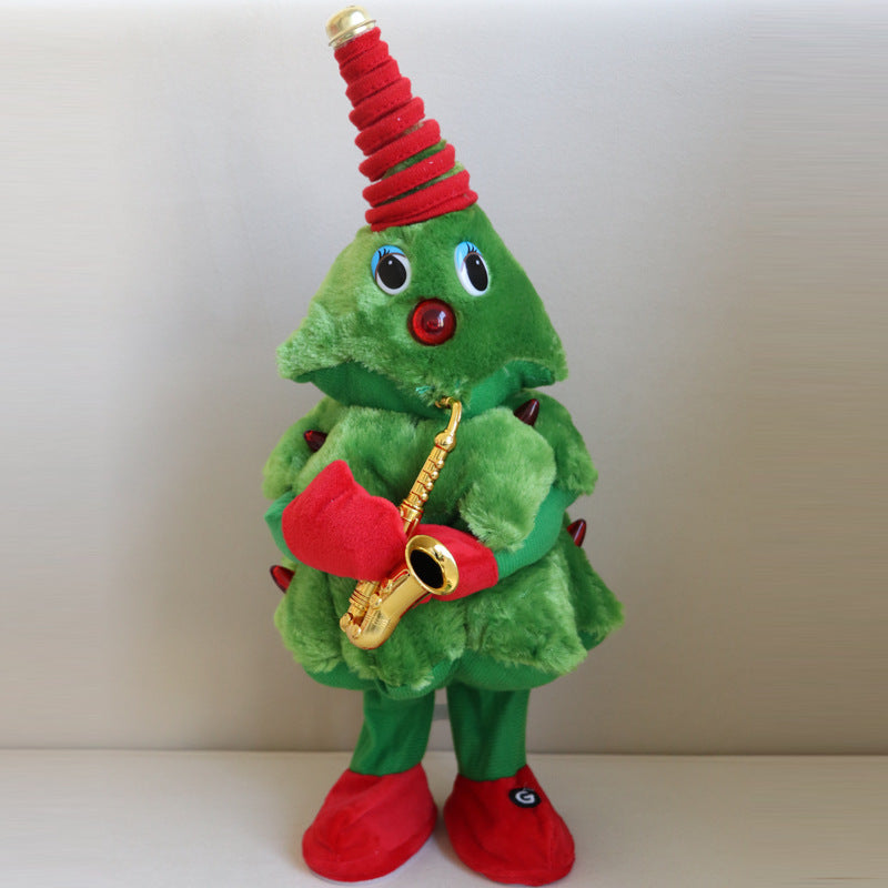 Plush Christmas Figurines with Guitar and Saxophone
