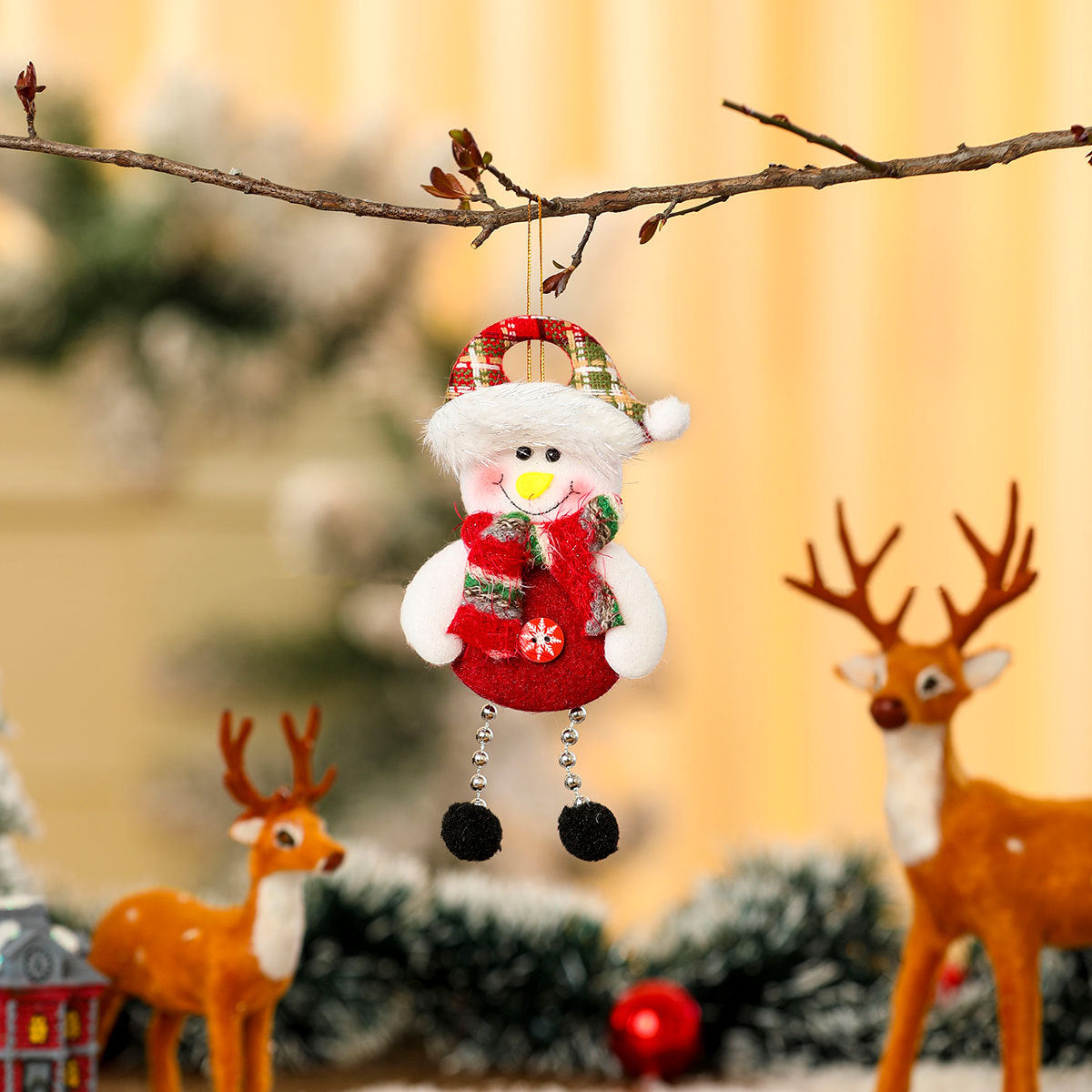 Hanging Snowman Christmas Ornaments | Fluffy Hat and Bright Scarf Detail | Sturdy Loop for the Tree, Window or Hallway