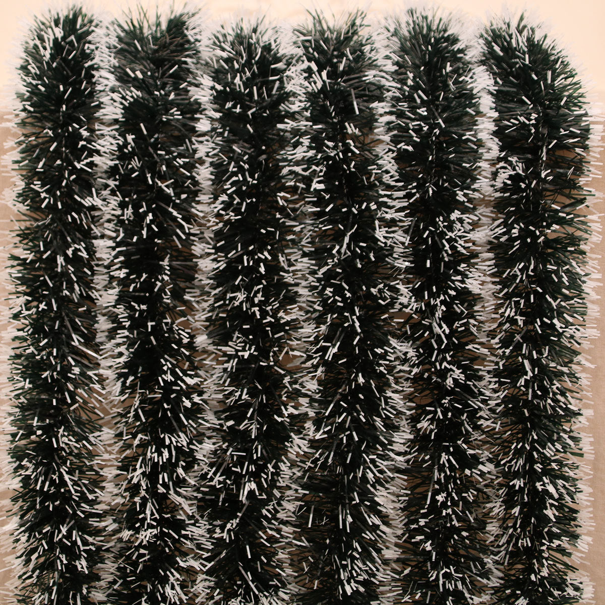 Christmas Tinsel Garland in Green with White Tips