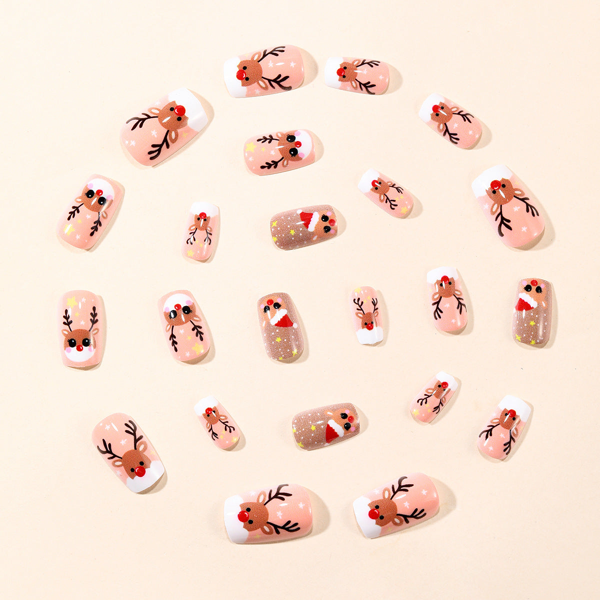 Christmas Press On Nails with 3D Reindeer Designs, Square