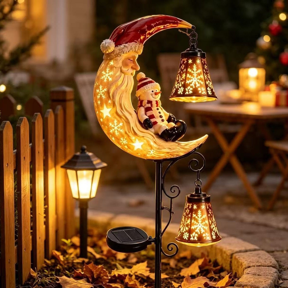 Santa Decoration Solar Garden Stake with Snowman and Lanterns