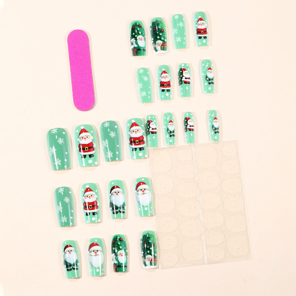 Christmas Press On Nails with 3D Santa and Tree Designs