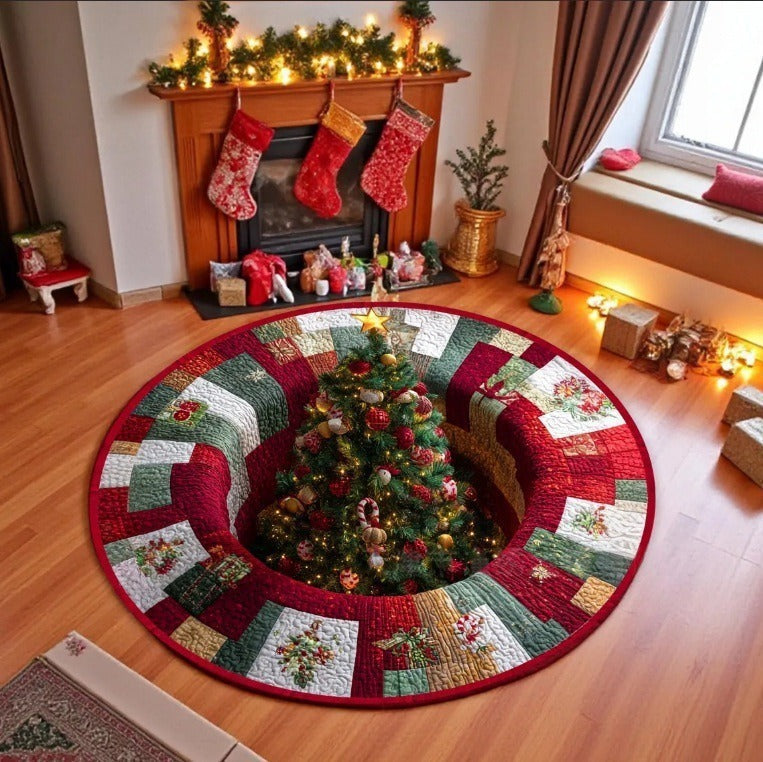 Round Patchwork Christmas Area Rugs for Living Room Decor