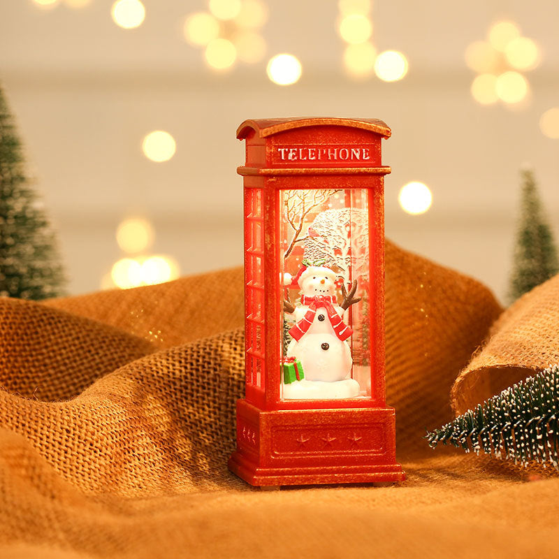 Telephone Box Christmas Decorations with a Snowman Scene | Battery Powered Lantern for Indoor or Outdoor Use | Warm Snowy Glow