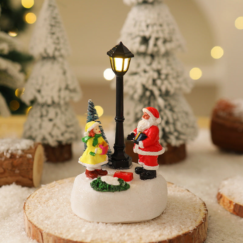 Light Up Santa Claus Figurine Set with Christmas Tree