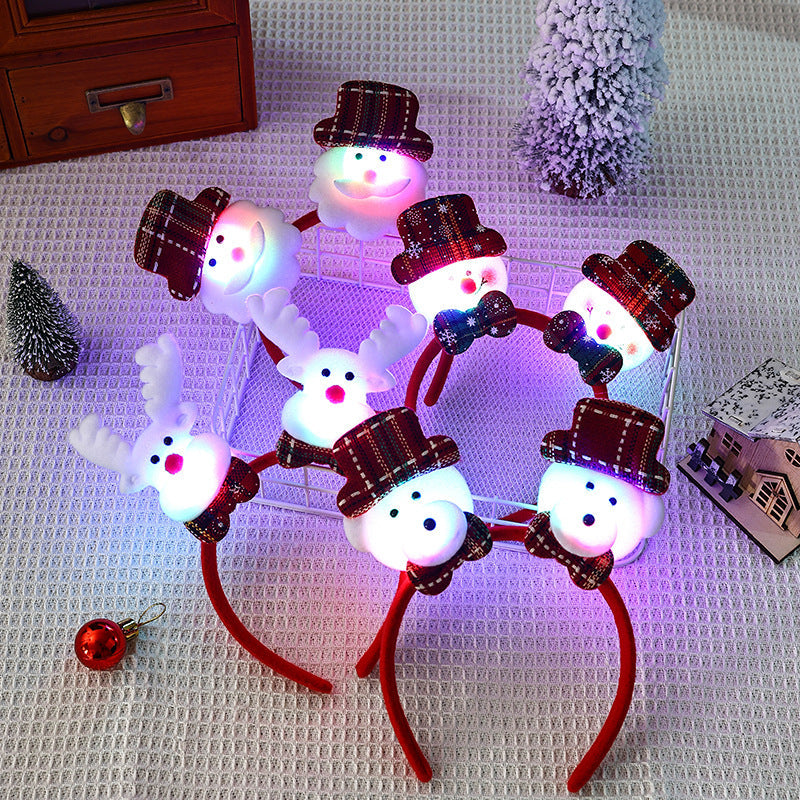 Light Up Christmas Headband with Snowman and Reindeer Ornaments