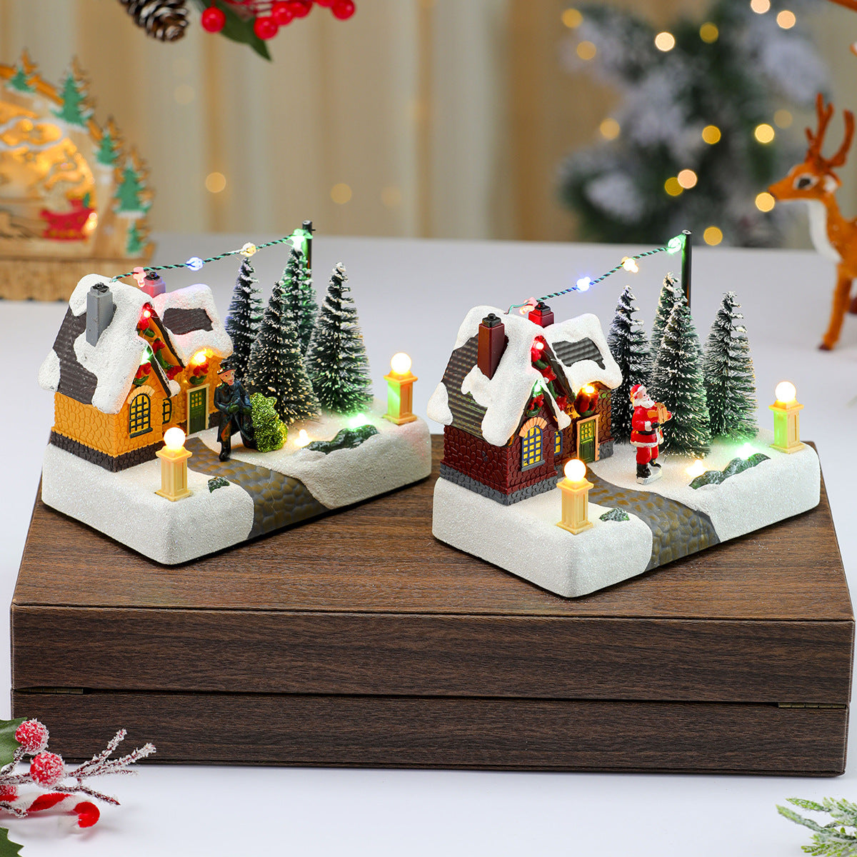 Light Up Christmas Village Decorations with Cottage Scene
