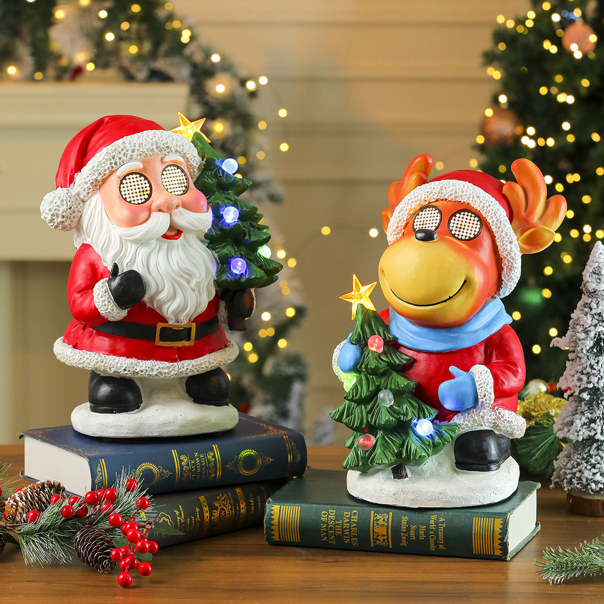 Light Up Christmas Figurines Set with Santa, Snowman and Reindeer