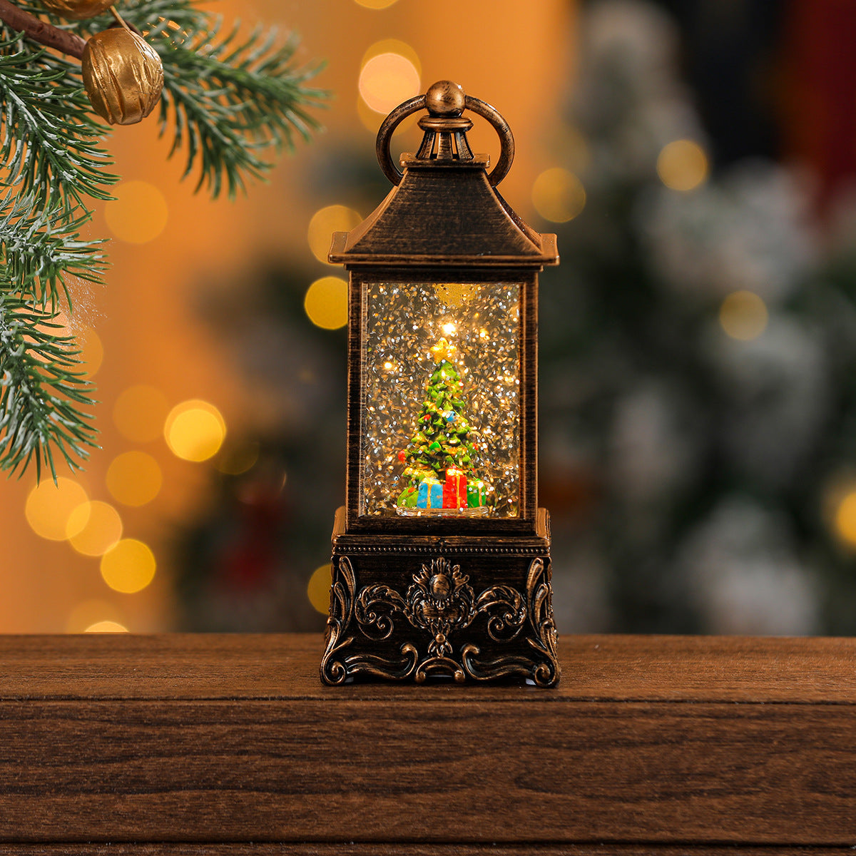 Miniature Christmas Ornaments Light Up Lantern with LED Scene