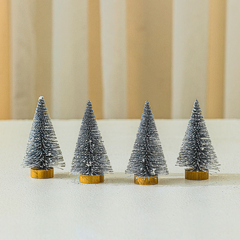 Miniature Christmas Tree Figures, Set of Four Heights | Realistic Conifer Detail | Tabletop and Mantel Decorations