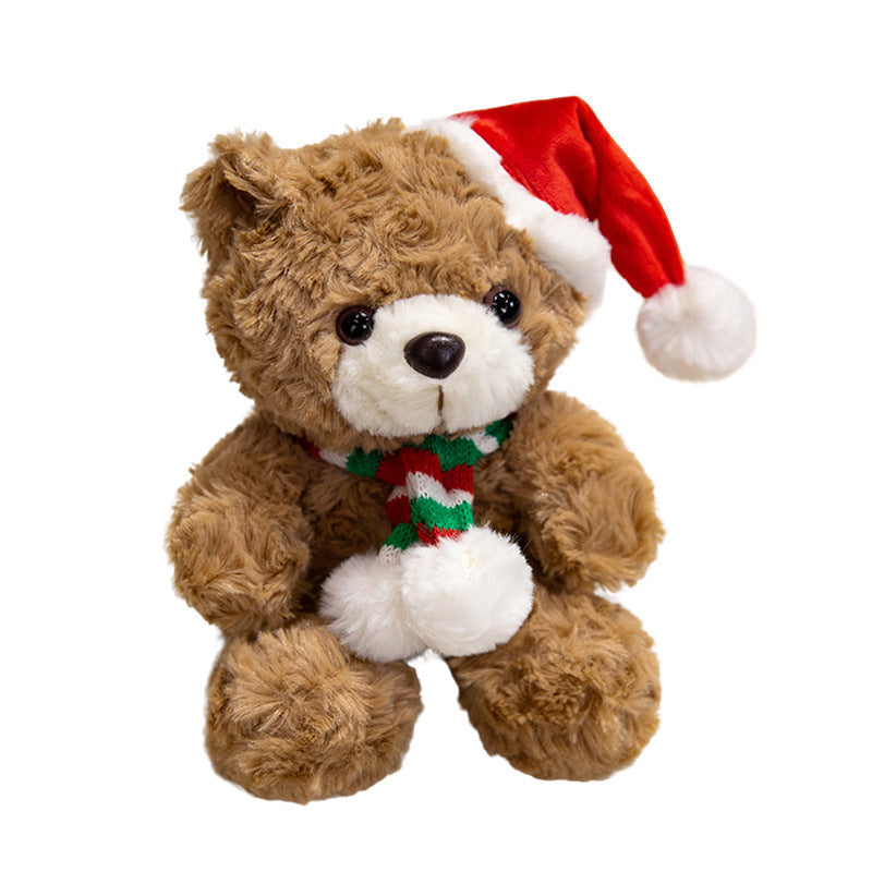 Plush Teddy Bear Christmas Decorations with Santa Hat and Scarf