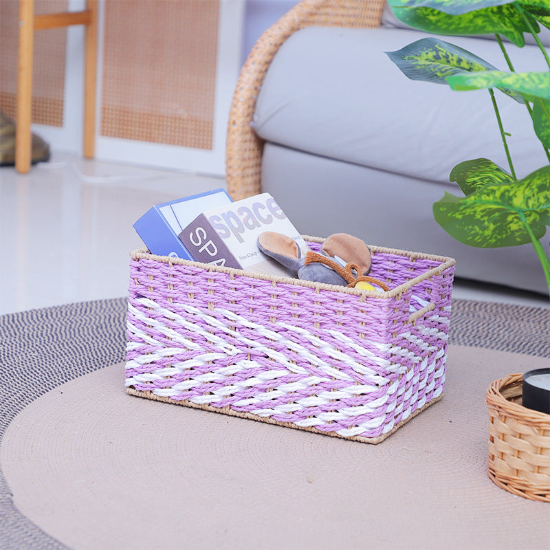 Woven Storage Organizer Basket with Side Handles | Paper Rope Bin for Toys, Blankets and Clothes | 6 Colors
