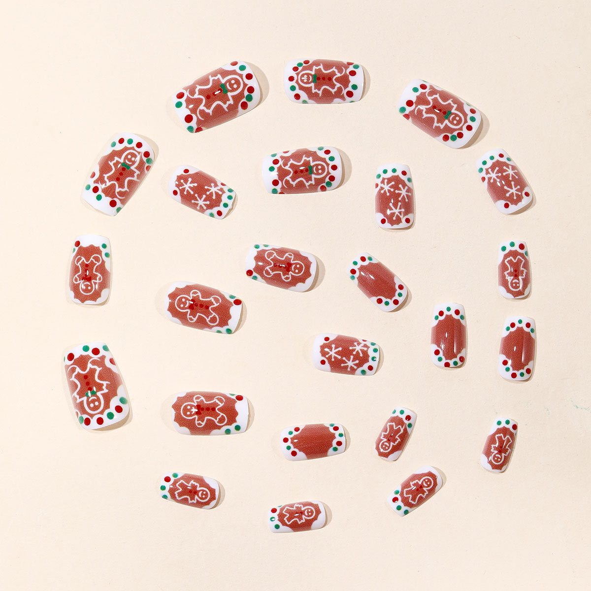 Christmas Press On Nails with Gingerbread Man Designs
