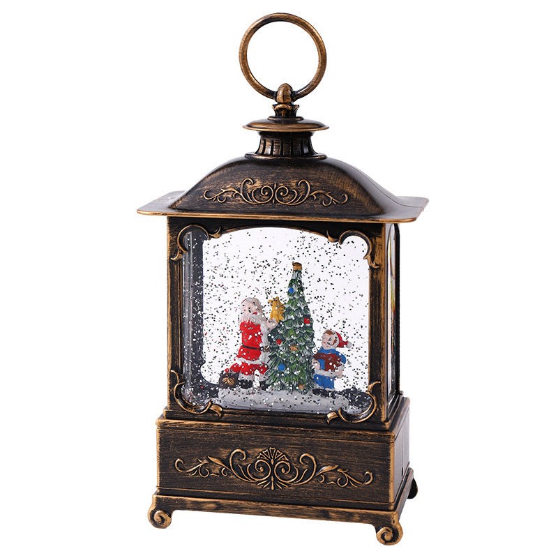 Vintage LED Christmas Lanterns with Santa and Snow Glitter Scene