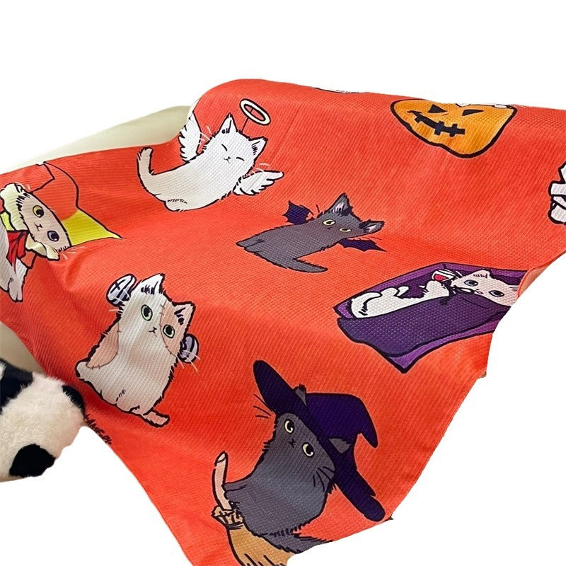 Halloween Cat Print Warm Blanket in Bright Orange | Soft Plush Throw for the Couch | 51 x 67 in | 3 Designs