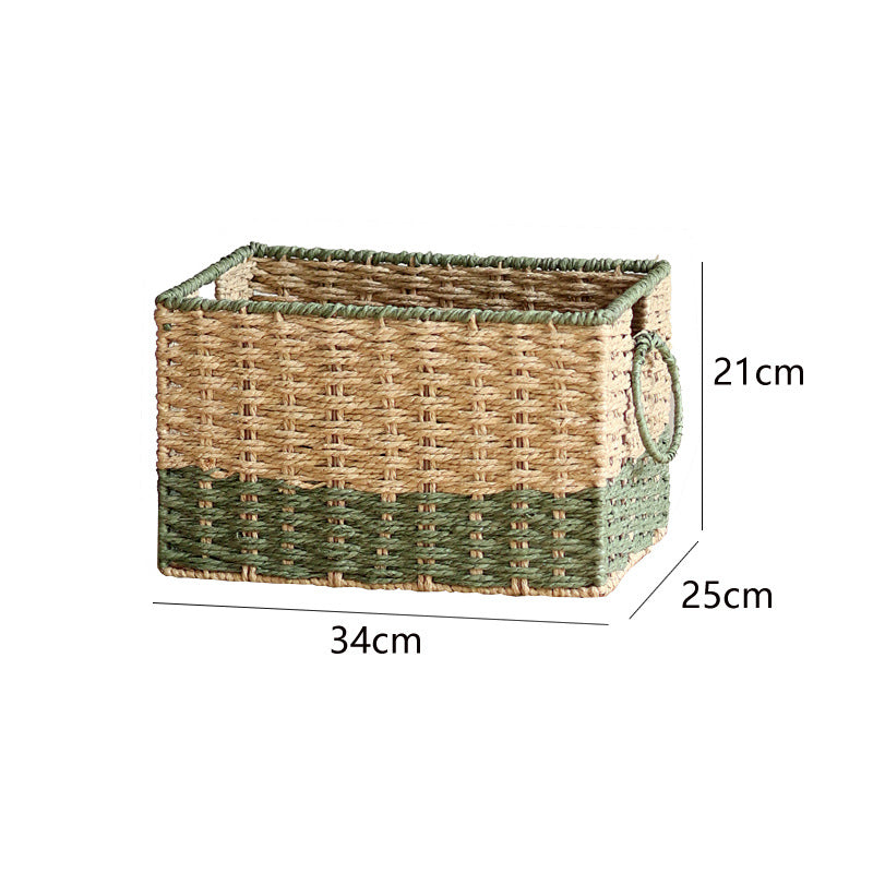 Two-Tone Woven Storage Organizer Basket with Side Handles | Paper Rope Bin for Toys and Blankets | 2 Sizes